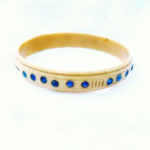 Vintage 1930s Celluloid Bangle Bracelet with Sapphire Crystals